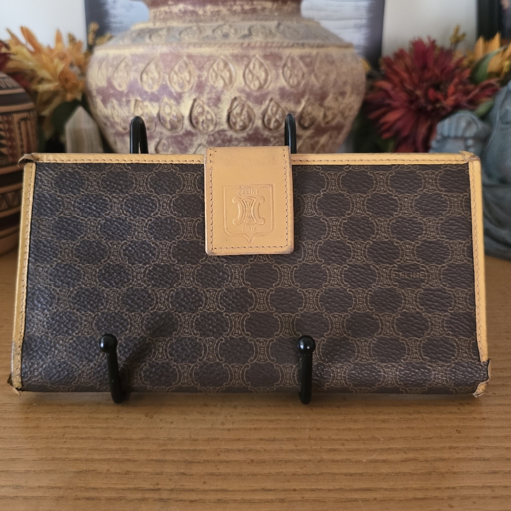 CELINE Macadam Pattern Long Wallet Brown Vintage.  VGUC